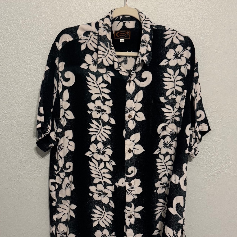 Vintage Y2K Tiki Palm Tropical Button Down Shirt – Size XL – Coastal / Dad Core